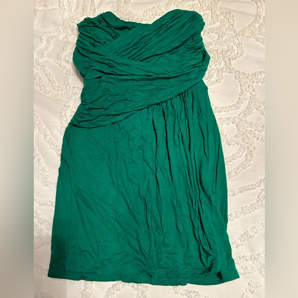 Express Emerald Green Ruched Strapless Dress size Large